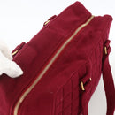CHANEL Choco Bar Hand Bag Cotton Bordeaux Gold CC Auth BAZ870-6