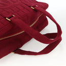 CHANEL Choco Bar Hand Bag Cotton Bordeaux Gold CC Auth BAZ870-7