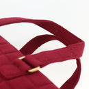 CHANEL Choco Bar Hand Bag Cotton Bordeaux Gold CC Auth BAZ870-14