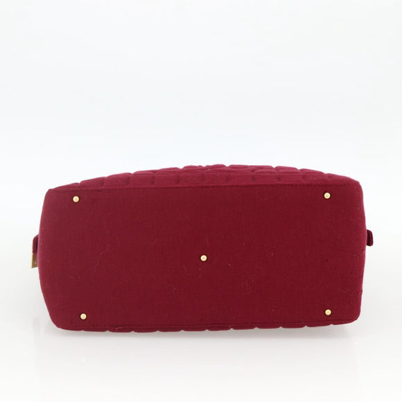 CHANEL Choco Bar Hand Bag Cotton Bordeaux Gold CC Auth BAZ870