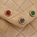 CHANEL Matelasse Chain Gripoa Shoulder Bag Lamb Skin Beige Gold CC Auth BAZ871-18