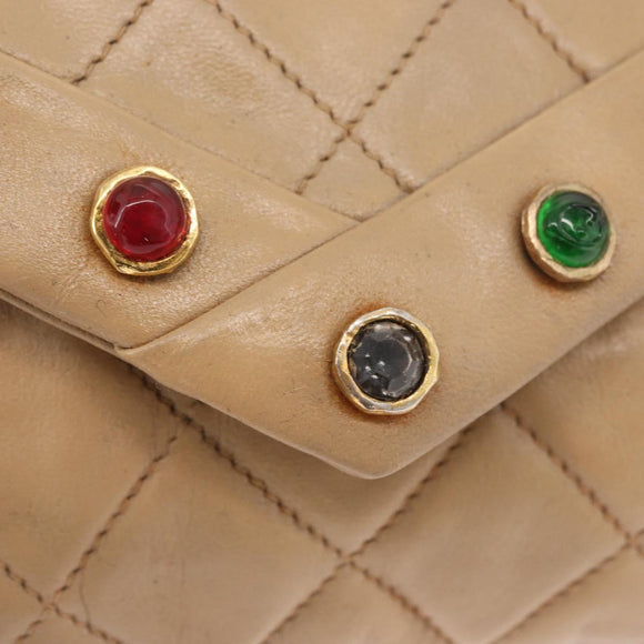 CHANEL Matelasse Chain Gripoa Shoulder Bag Lamb Skin Beige Gold CC Auth BAZ871