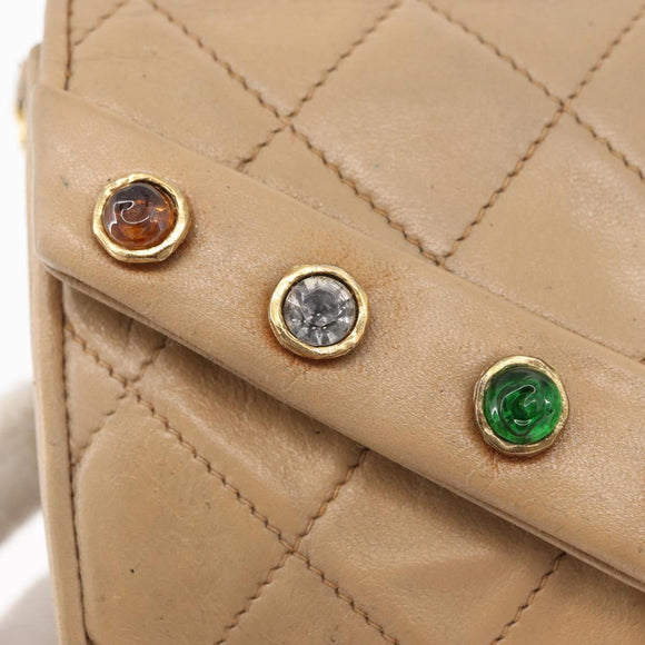 CHANEL Matelasse Chain Gripoa Shoulder Bag Lamb Skin Beige Gold CC Auth BAZ871