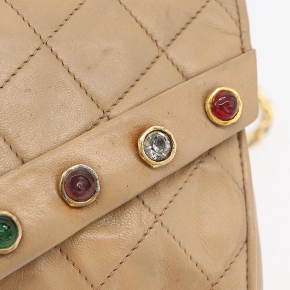 CHANEL Matelasse Chain Gripoa Shoulder Bag Lamb Skin Beige Gold CC Auth BAZ871