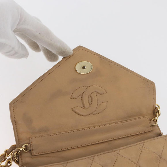 CHANEL Matelasse Chain Gripoa Shoulder Bag Lamb Skin Beige Gold CC Auth BAZ871