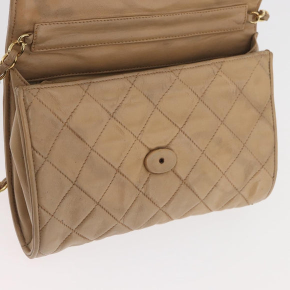 CHANEL Matelasse Chain Gripoa Shoulder Bag Lamb Skin Beige Gold CC Auth BAZ871