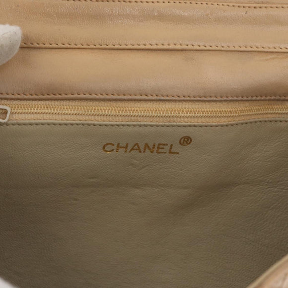 CHANEL Matelasse Chain Gripoa Shoulder Bag Lamb Skin Beige Gold CC Auth BAZ871