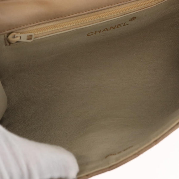 CHANEL Matelasse Chain Gripoa Shoulder Bag Lamb Skin Beige Gold CC Auth BAZ871