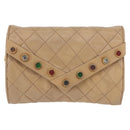 CHANEL Matelasse Chain Gripoa Shoulder Bag Lamb Skin Beige Gold CC Auth BAZ871-13