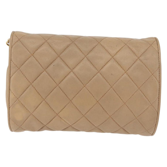 CHANEL Matelasse Chain Gripoa Shoulder Bag Lamb Skin Beige Gold CC Auth BAZ871