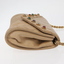 CHANEL Matelasse Chain Gripoa Shoulder Bag Lamb Skin Beige Gold CC Auth BAZ871-3