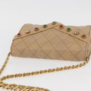 CHANEL Matelasse Chain Gripoa Shoulder Bag Lamb Skin Beige Gold CC Auth BAZ871-6