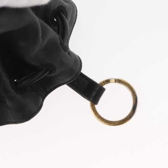 CHANEL Camellia Drawstring Pouch Lamb Skin Black Gold CC Auth BAZ879A