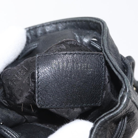 CHANEL Camellia Drawstring Pouch Lamb Skin Black Gold CC Auth BAZ879A