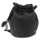 CHANEL Camellia Drawstring Pouch Lamb Skin Black Gold CC Auth BAZ879A-2