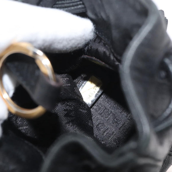CHANEL Camellia Drawstring Pouch Lamb Skin Black Gold CC Auth BAZ879A