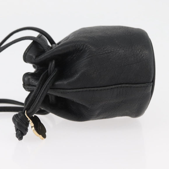 CHANEL Camellia Drawstring Pouch Lamb Skin Black Gold CC Auth BAZ879A