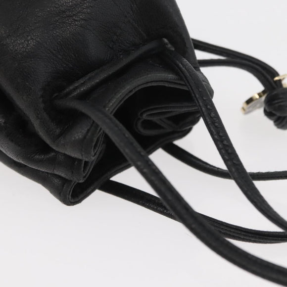CHANEL Camellia Drawstring Pouch Lamb Skin Black Gold CC Auth BAZ879A