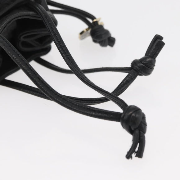 CHANEL Camellia Drawstring Pouch Lamb Skin Black Gold CC Auth BAZ879A