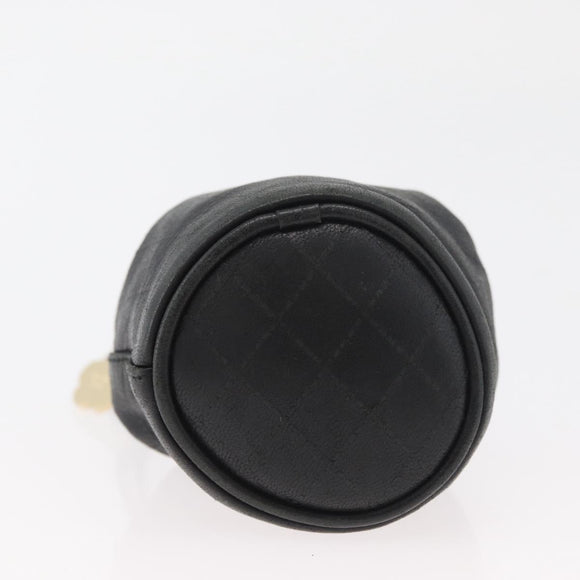 CHANEL Camellia Drawstring Pouch Lamb Skin Black Gold CC Auth BAZ879A