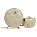 CHANEL Matelasse Air Pods Case & Coin Purse Lamb Skin Gold CC Auth BAZ881SAM-1