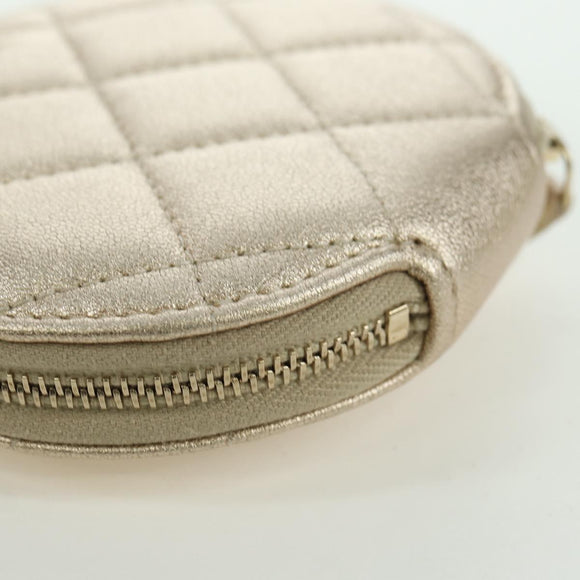 CHANEL Matelasse Air Pods Case & Coin Purse Lamb Skin Gold CC Auth BAZ881SAM
