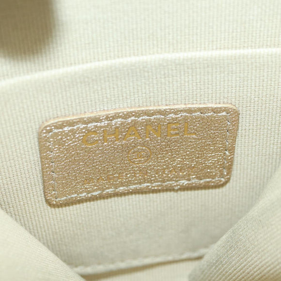 CHANEL Matelasse Air Pods Case & Coin Purse Lamb Skin Gold CC Auth BAZ881SAM