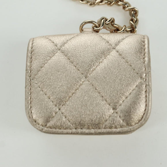 CHANEL Matelasse Air Pods Case & Coin Purse Lamb Skin Gold CC Auth BAZ881SAM