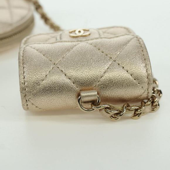 CHANEL Matelasse Air Pods Case & Coin Purse Lamb Skin Gold CC Auth BAZ881SAM