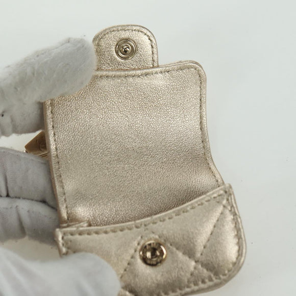 CHANEL Matelasse Air Pods Case & Coin Purse Lamb Skin Gold CC Auth BAZ881SAM