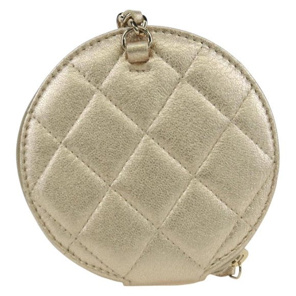 CHANEL Matelasse Air Pods Case & Coin Purse Lamb Skin Gold CC Auth BAZ881SAM