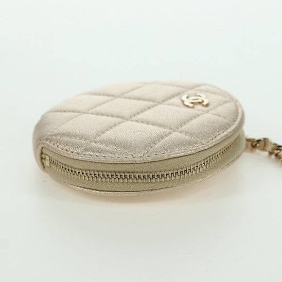 CHANEL Matelasse Air Pods Case & Coin Purse Lamb Skin Gold CC Auth BAZ881SAM