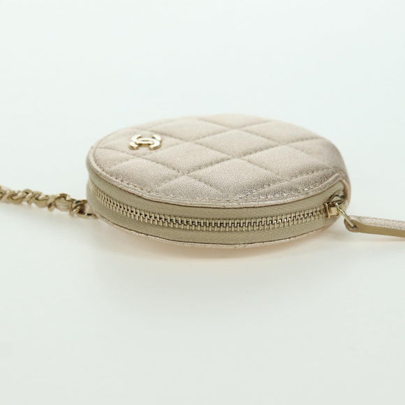 CHANEL Matelasse Air Pods Case & Coin Purse Lamb Skin Gold CC Auth BAZ881SAM