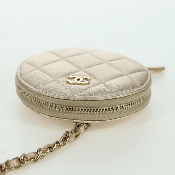 CHANEL Matelasse Air Pods Case & Coin Purse Lamb Skin Gold CC Auth BAZ881SAM