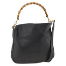 GUCCI Bamboo Shoulder Bag Leather 2way Black Gold 001 1781 1638 Auth BAZ883-1