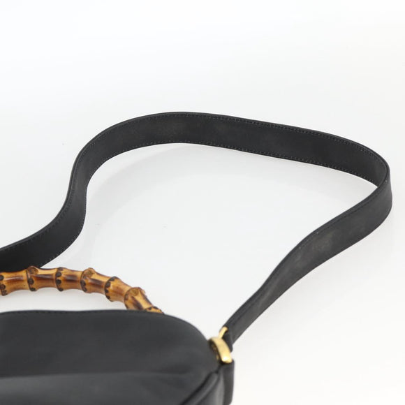 GUCCI Bamboo Shoulder Bag Leather 2way Black Gold 001 1781 1638 Auth BAZ883