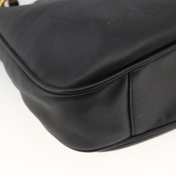 GUCCI Bamboo Shoulder Bag Leather 2way Black Gold 001 1781 1638 Auth BAZ883