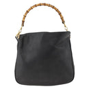 GUCCI Bamboo Shoulder Bag Leather 2way Black Gold 001 1781 1638 Auth BAZ883-2