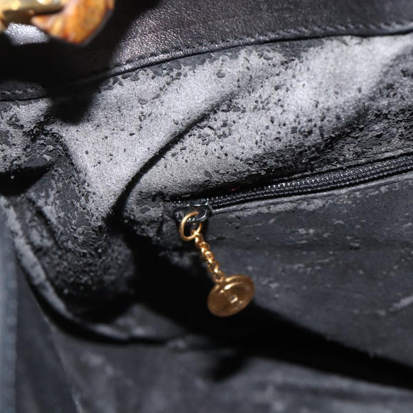 GUCCI Bamboo Shoulder Bag Leather 2way Black Gold 001 1781 1638 Auth BAZ883