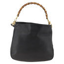 GUCCI Bamboo Shoulder Bag Leather 2way Black Gold 001 1781 1638 Auth BAZ883-3
