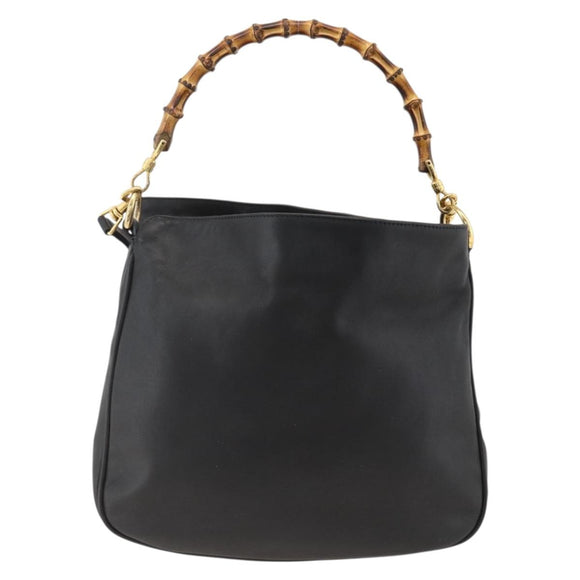 GUCCI Bamboo Shoulder Bag Leather 2way Black Gold 001 1781 1638 Auth BAZ883