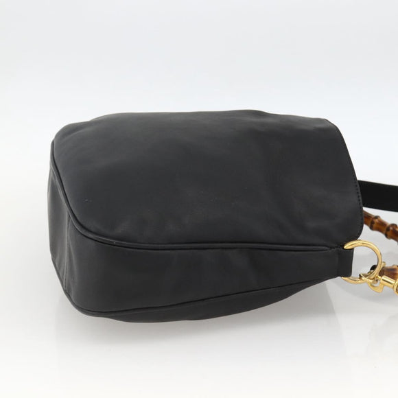 GUCCI Bamboo Shoulder Bag Leather 2way Black Gold 001 1781 1638 Auth BAZ883