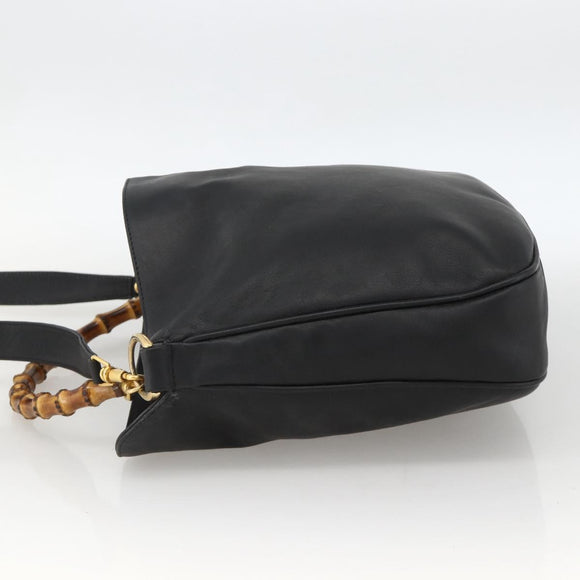 GUCCI Bamboo Shoulder Bag Leather 2way Black Gold 001 1781 1638 Auth BAZ883