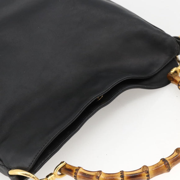 GUCCI Bamboo Shoulder Bag Leather 2way Black Gold 001 1781 1638 Auth BAZ883