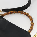 GUCCI Bamboo Shoulder Bag Leather 2way Black Gold 001 1781 1638 Auth BAZ883-8