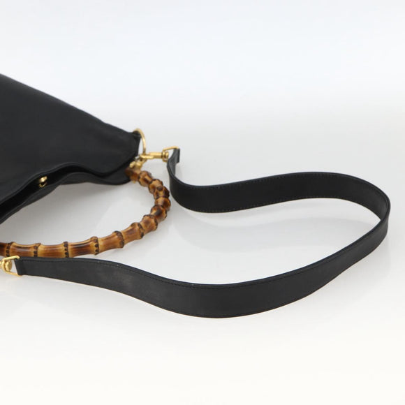 GUCCI Bamboo Shoulder Bag Leather 2way Black Gold 001 1781 1638 Auth BAZ883