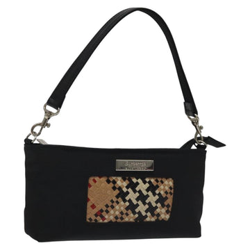 Burberrys Nova Check Blue Label Accessory Pouch Nylon Black Silver Auth BD023