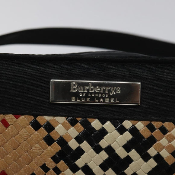 Burberrys Nova Check Blue Label Accessory Pouch Nylon Black Silver Auth BD023