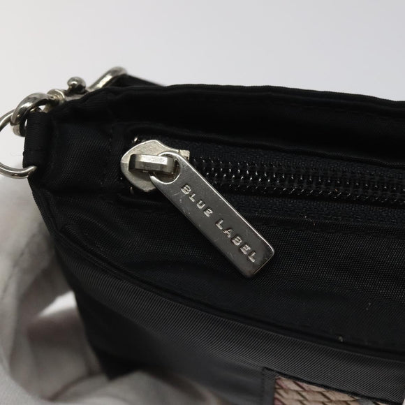 Burberrys Nova Check Blue Label Accessory Pouch Nylon Black Silver Auth BD023