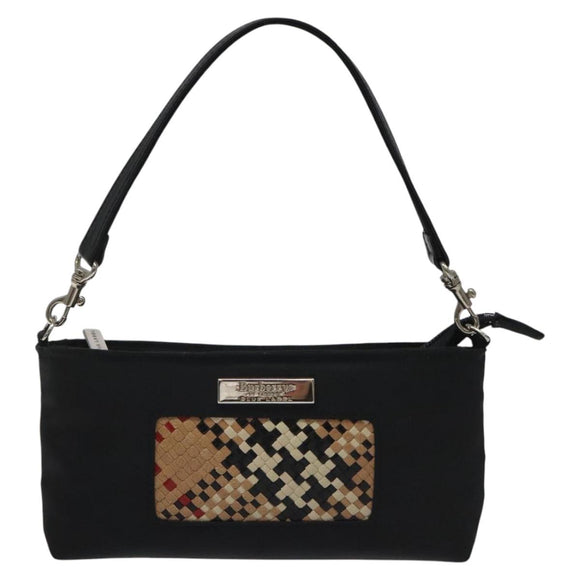 Burberrys Nova Check Blue Label Accessory Pouch Nylon Black Silver Auth BD023